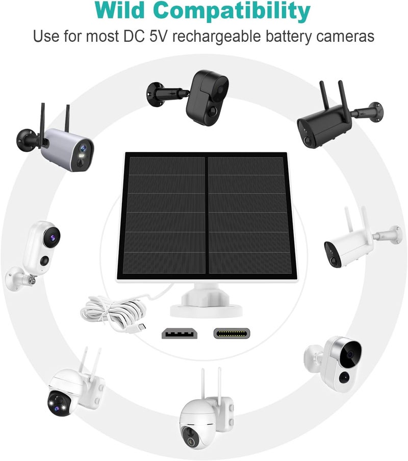 YCTechCam Solar Panel for Security Camera, 5W USB Solar Panel for Outdoor Rechargeable Battery Camera, Solar Panels with 9.8ft Cable, Adjustable Wall Mount, IP65 Waterproof, 3 Pack - Image 2